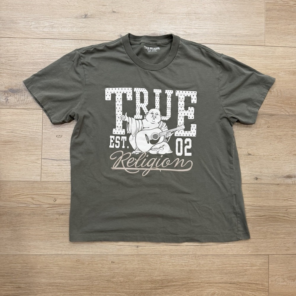 True Religion Dotted True 02 Tee Green Graphic Logo Buddha T-Shirt Men's XL